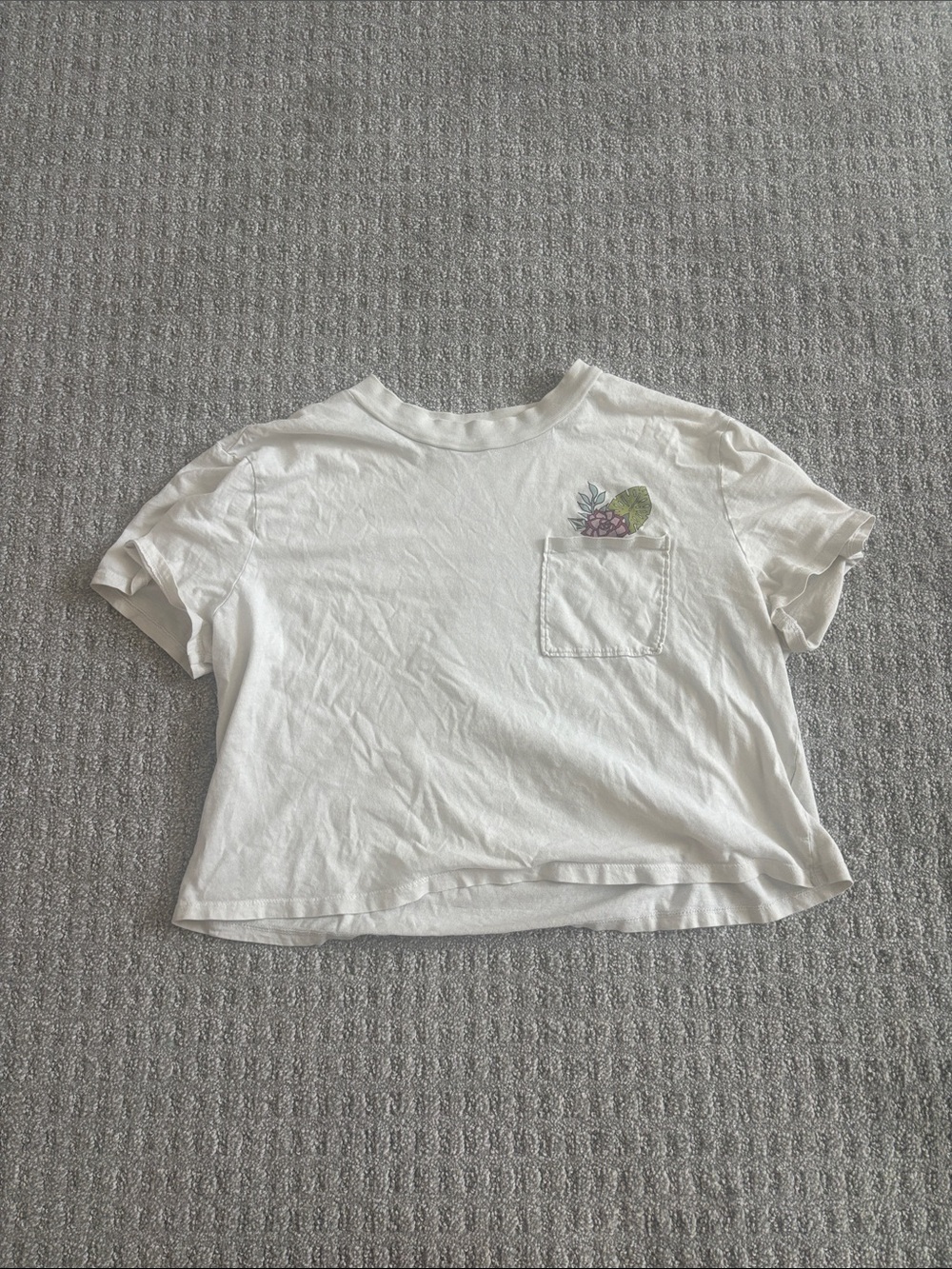 Volcom White Short Sleeve Tee with Floral Pocket Accent